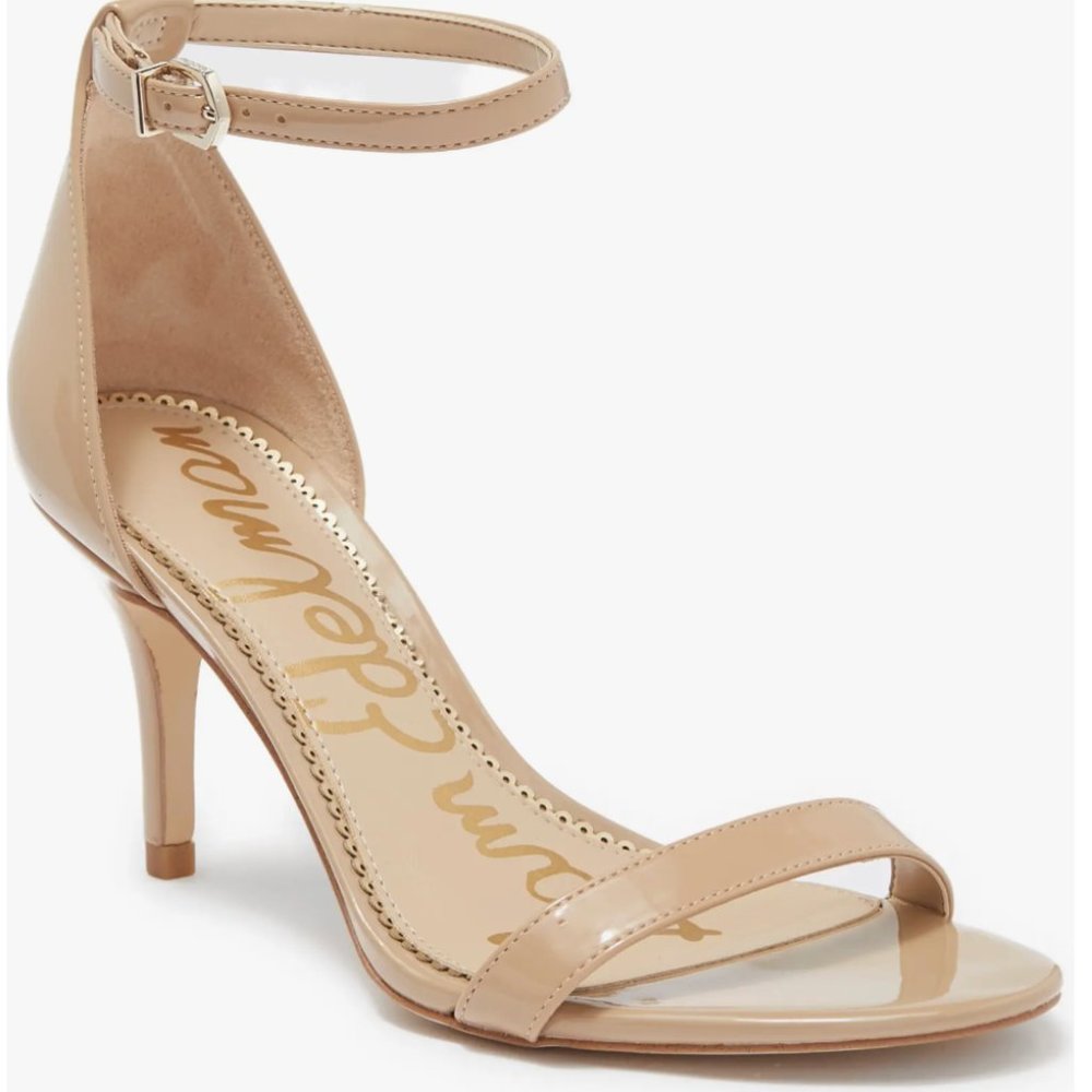 NEW Sam Edelman Beige Nude Sz 7.5 Open-Toe Strap Leather Heel Sandals